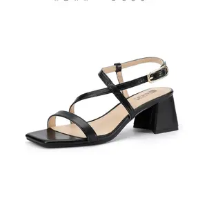 IDIFU Trending Sandals, IN2 Strappy Heels for Women Square Toe Low Chunky Block Heels with Ankle Strap Women's Slingback Irregular Heel Dress Shoes for Bride Wedding Heeled Sandals Dressy Short Heels