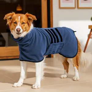 Super Absorbent Microfibre Dog Bathrobe Towel Wrap Fast Drying Adjustable Dog Drying Coat Bath Robe for Puppy Medium & Large Dogs