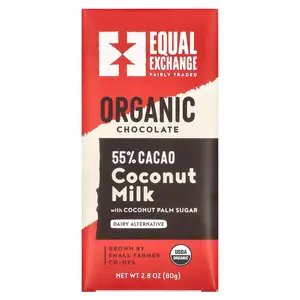 Equal Exchange Organic Coconut Milk Chocolate,  With Coconut Palm Sugar, 55% Cacao, 2.8 oz (80 g)
