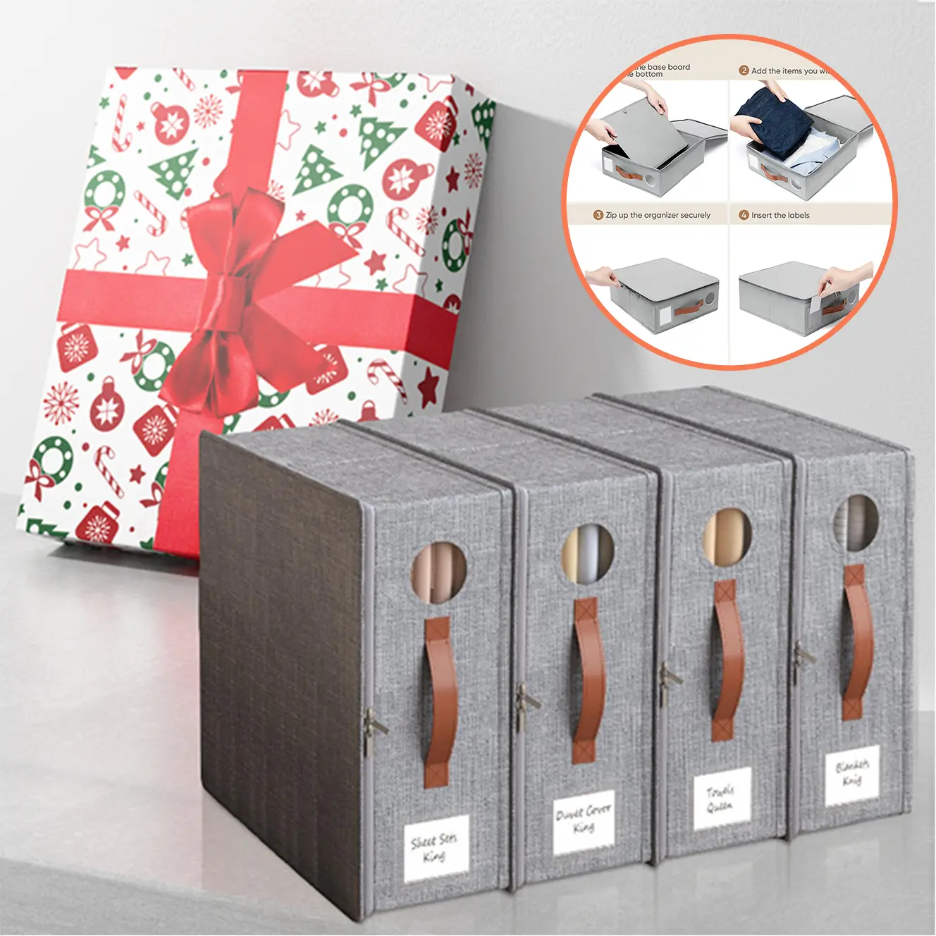 Gift Box Linen w/Zipper-4Pack