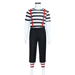Tweedle Brother Black White Striped Top Red Suspenders Pants Cosplay Costume Set with Leggings Belt for Comic Con