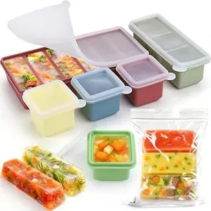 Silicone Freezer Trays Set for Soup Cubes, 6 Pack BPA Free 1/2 Cup Silicone Freezer Molds with Lids, Control Portion Soup Freezer Containers for Souper Food Cube Storage & Meal Prep