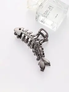 1pc High-End Metal Fishbone Hair Clip, Large Claw Clip, Summer Cute Paw Clip, Back of Head Bun Holder, Shark Clip Hair Accessory