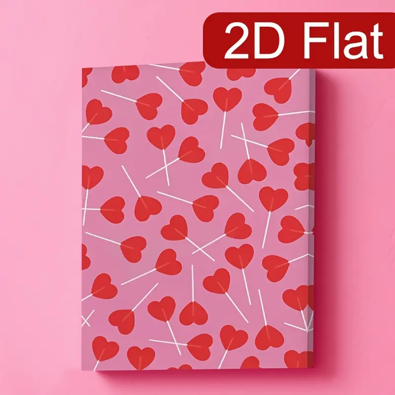2D Flat, 1 Wooden Frame Heart-Shaped Lollipop Canvas Art, Cute Valentine's Day Decoration, Heart-Shaped Candy Wall Art, Fashionable Red-Pink Art Print