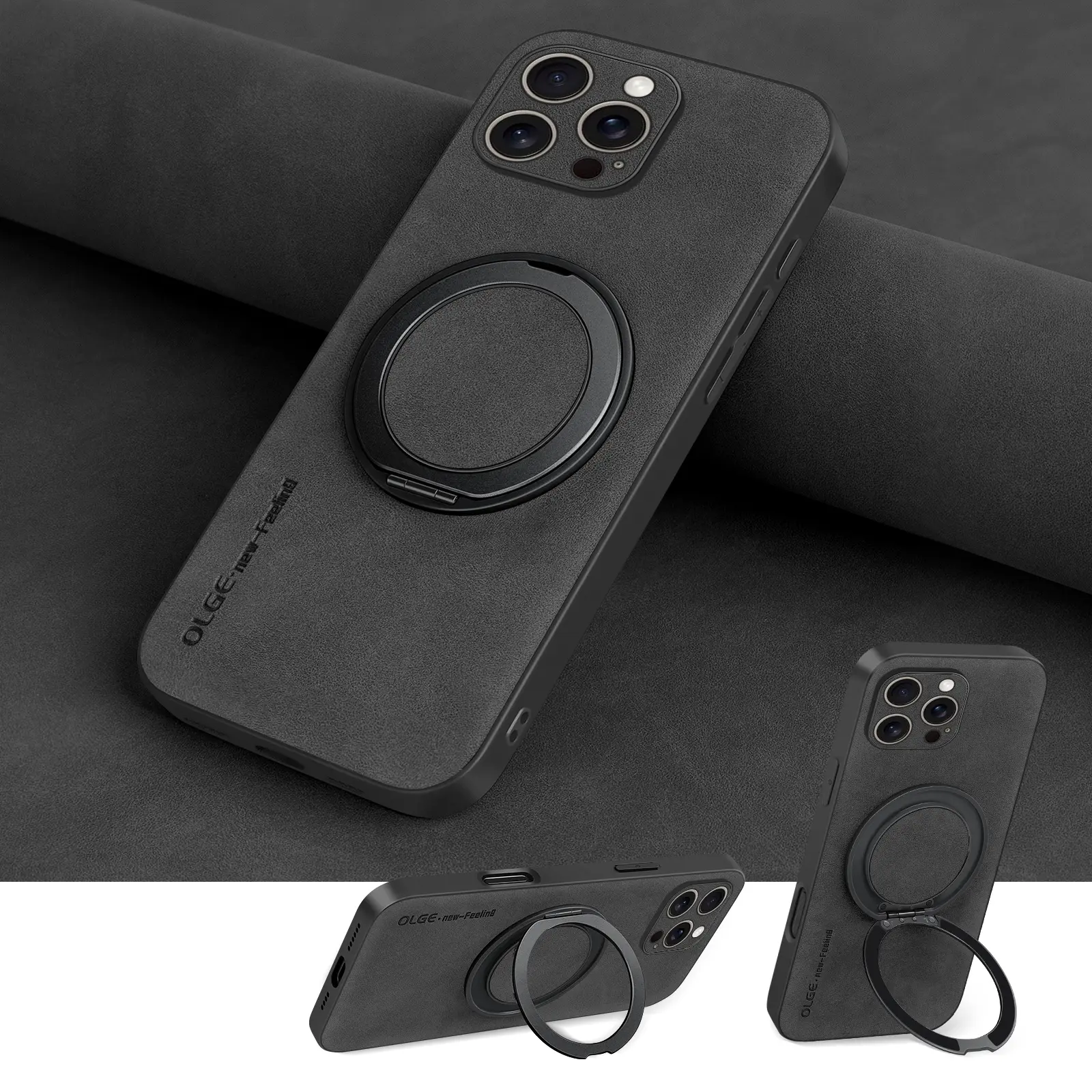 360° Spin Magnetic Stand for iPhone 17/17Air/17pro/17promax/16E/16promax/15/14plus/13pro/12/11/xsmax/xr/8/7plus/se2/se3 Case, Fit for MagSafe, Luxury artificial leather Case for 17promax Phone Case, with Kickstand Rotatable, Fit for car holder