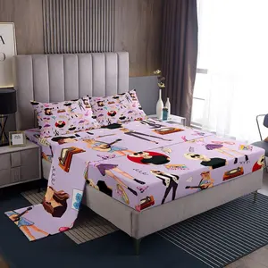 Music Bedding Set,Singer Gifts for Women Music Lovers, Girly Guitar Bed Sheets Set,Coworker Sister Friends Bed Set,Purple Room Decor