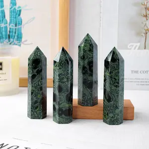 Natural Crystal Decoration, 1 Count Green Kambaba Jasper Point Healing Wands, Tower Reiki Energy Balancing Meditation Therapy Gemstones Decor