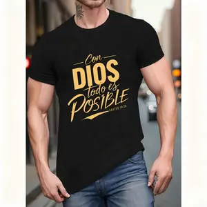 Men's T-Shirt with "Con Dios Todo Es Posible" Spanish Quote & Matthew 26:11 Bible Verse - Comfortable Breathable Crew Neck Regular Fit