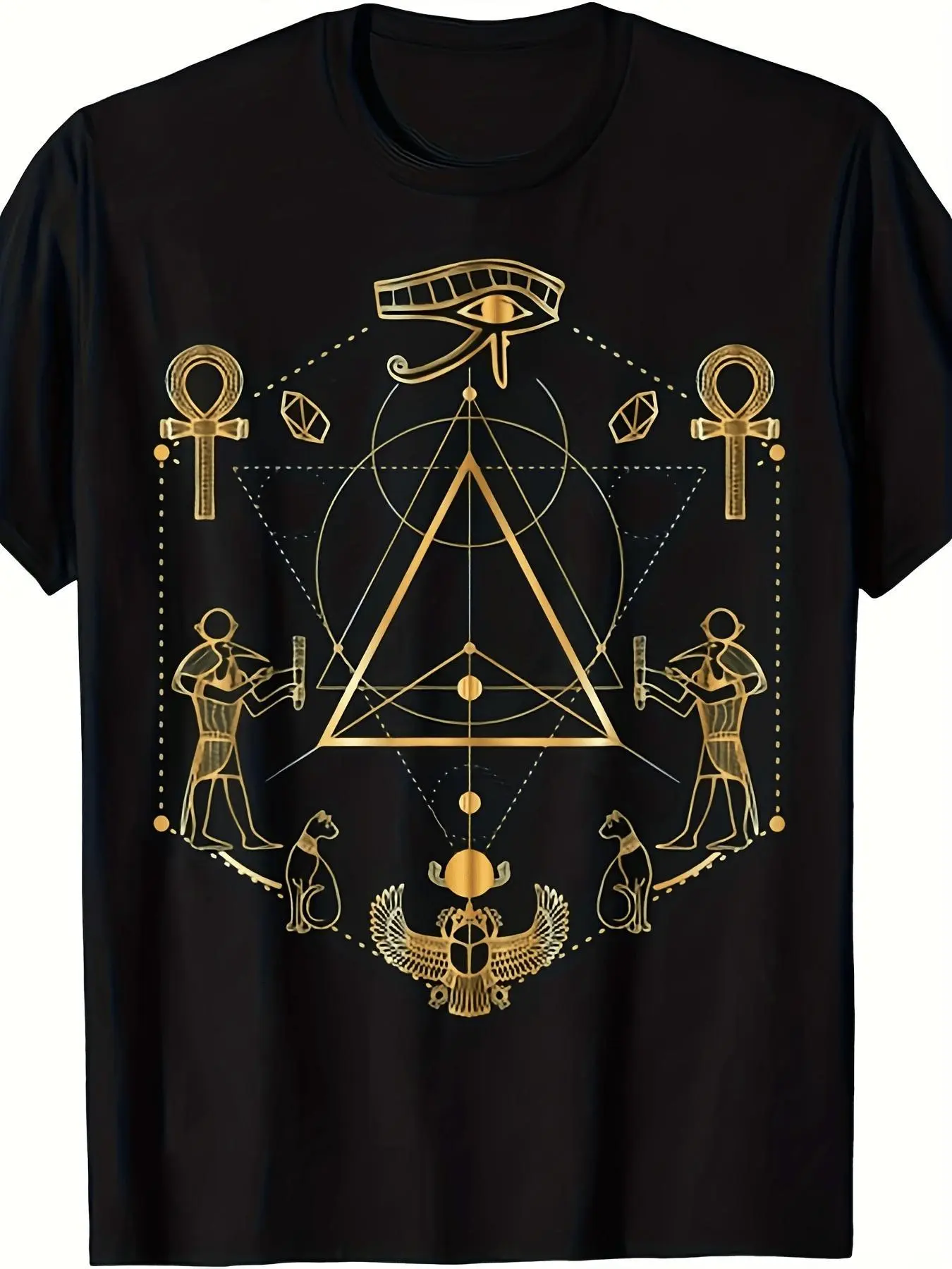 Ancient Egypt Eye of Horus Sacred Geometry Ankh Scarab T-Shirt for Men and Women Summer 2025 Short Sleeve Vintage Style All Season Comfortable Fit