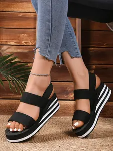 Women's Simple Straw Woven Strap Sandals, Commuter Non-Slip Summer Outdoor Walking Shoes, Casual Textile Fabric, Less Than Ankle Height