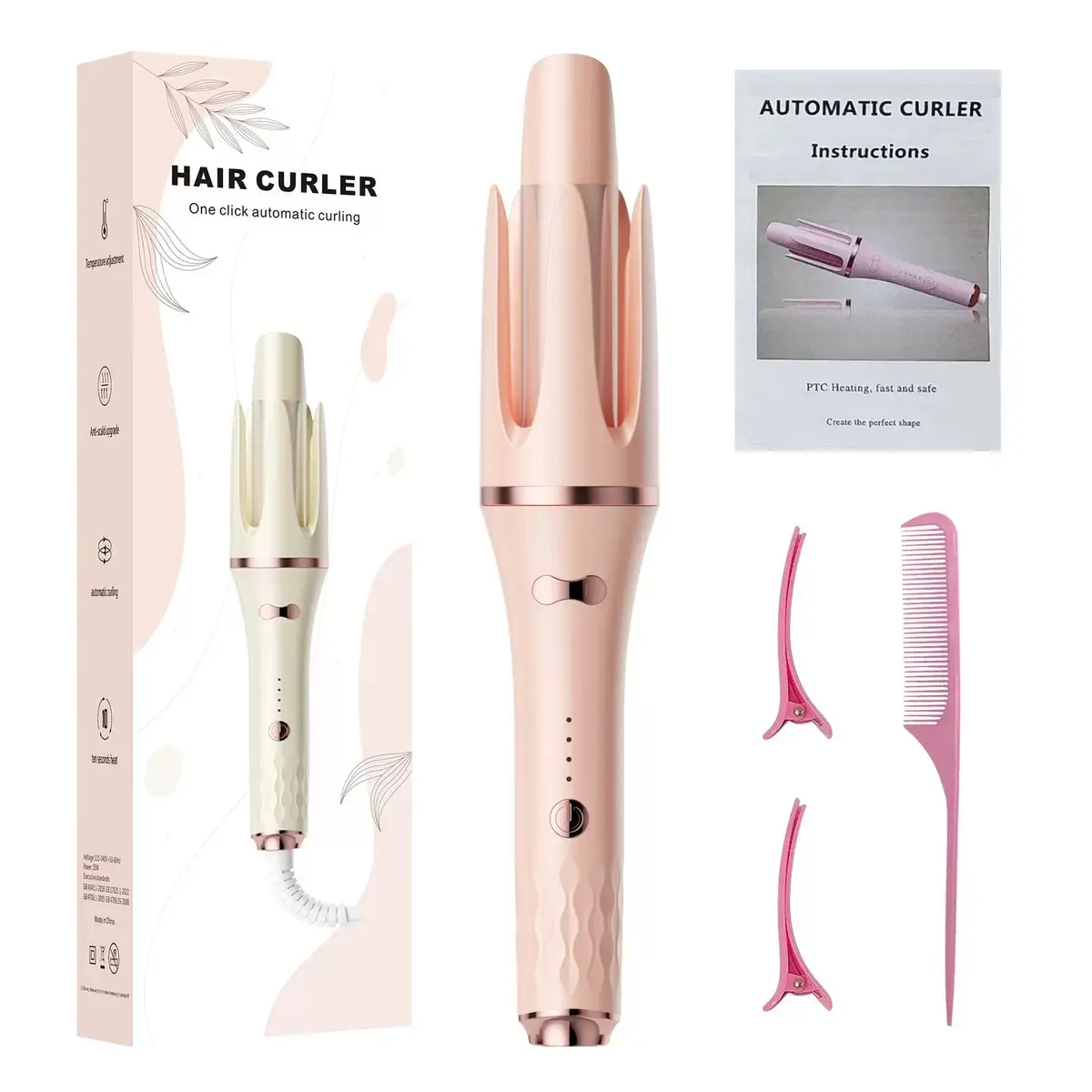 barrel hair curler-Auto Hair Curler, Automatic Curling Iron with 4 Temperature Automatic Shut-Off, Anti-Scald, Anti-Tangle Rotating Curling Wand for Hair Styling Fashion Comfort Pink/purple
