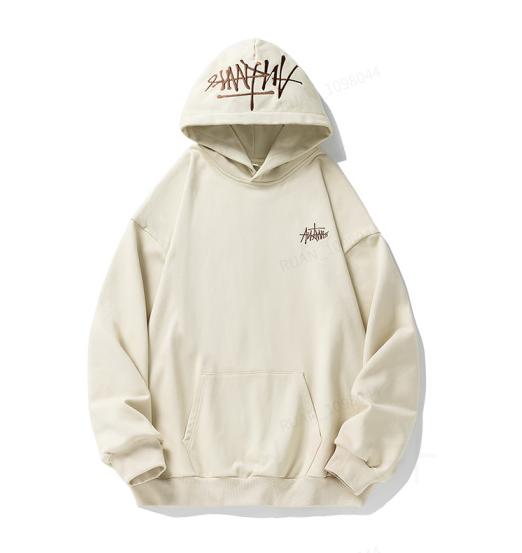 New Men's Heavyweight Hand-Painted Letter Embroidery Hooded Sweatshirt Loose Fit Jacket Casual Cotton Streetwear Flair