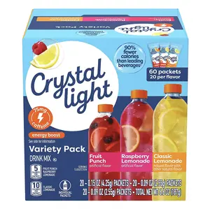 Crystal Light Energy Boost On the Go, Fruit Punch, Raspberry Lemonade & Lemonade Flavors, 60 packets