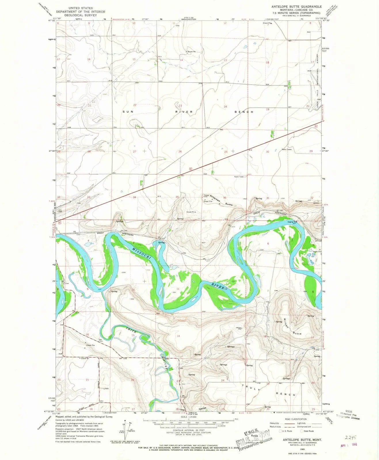 Antelope Butte Montana USGS Topographic Quadrangle Map, 1965, 1:24000