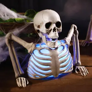 Halloween Skeleton Decorations with Colorful Light, Scary Groundbreaker Skull Stakes Lights for Halloween Graveyard, Lawn, Haunted House, Holiday Party Home Decor