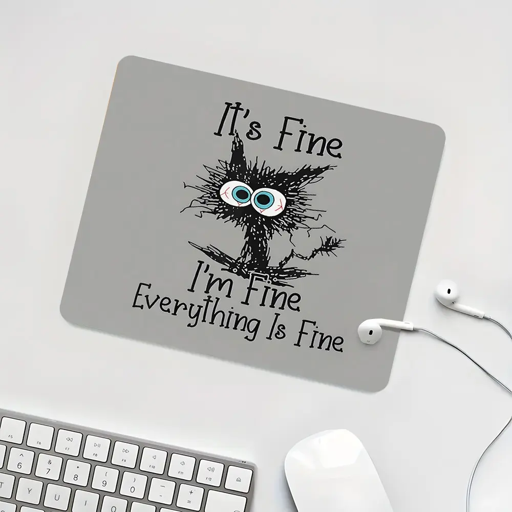 Black Fur Cat Design Square Mousepad, Non Slip Mousepad, Workplace Resonance Desktop Decoration Protection Pad, Rubber Non-Slip Lock Edge Work Pad, Small Size Laptop Desktop Games Work, Gift For Family And Friends