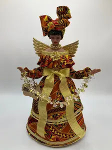 Angel Tree Topper, Gold Christmas Decor, Christmas Angels, Afrocentric Angel Tree Topper, Black Angel - Ankara Copper and Gold