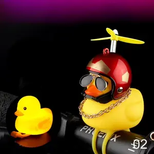Luminous Standing Duck with Helmet Yellow Airscrew Broken Wind Small Yellow Duck Road Bike Motor Helmet Car Interior Accessories