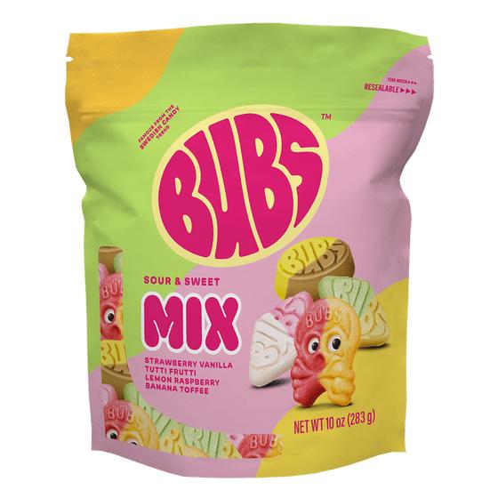 BUBS Swedish Soft Sour-Sweet Pick-and-Mix Gummy Pouch Variety Pack - 10 oz Viral Trending Snacks for Candy Lovers, Sour & Sweet Flavors (Strawberry Vanilla, Tutti Frutti, Lemon Raspberry, Banana Toffee) - Vegan, Gluten-Free, Swedish Candy, Gummies