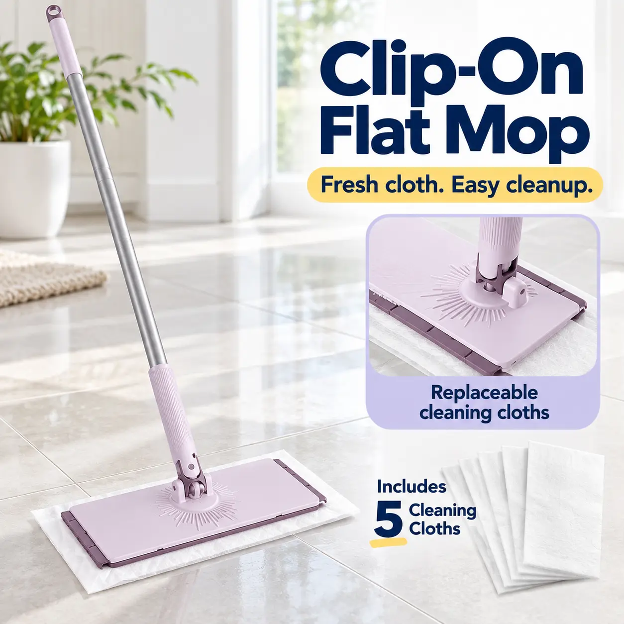 46.9 In Retractable Disposable Pad Mop - Handheld Dry/Wet Mop with Hands-Free Automatic Clamp, Replaceable Non-Woven Pads, No Hand Wash Clean Floors Solution for Hardwood, Tile Floors