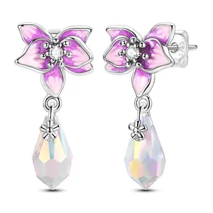 MULA 925 Silver-plated and Platinum Plated Fleur-de-lis Earrings with Zircon and Crystal Pendant - Elegant Floral Pendant Jewelry for Women, Girls Birthday, Anniversary, Valentine's Day and Christmas Gift
