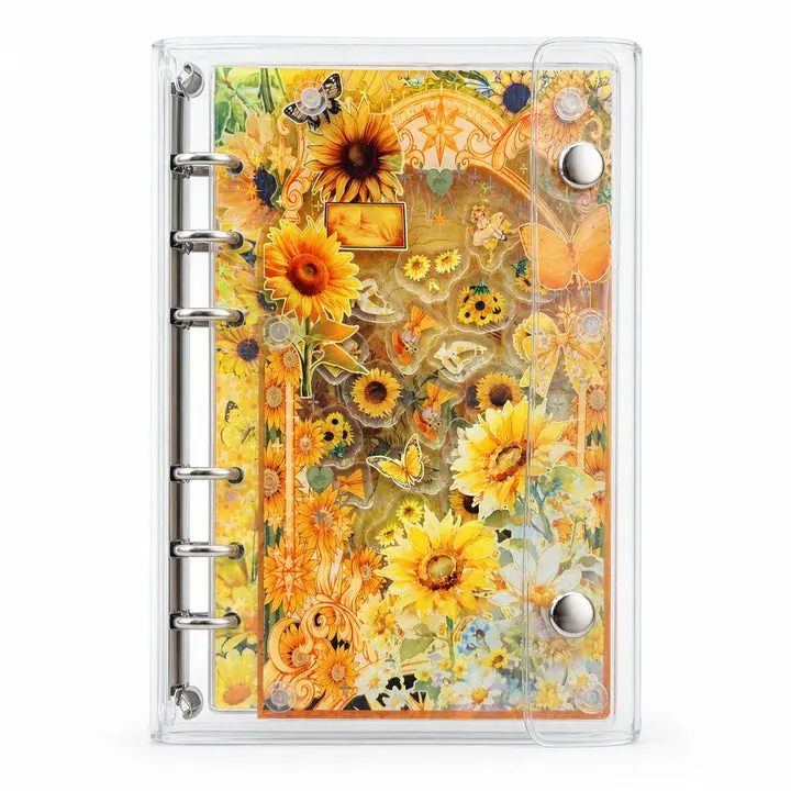 A6 Refillable Shaker Notebook Binder, Sunflower Design Office Stationery Notebook for Office Supplies