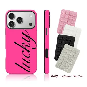 4PC Silicone Suction Phone Case Mount, Lucky Script Design Phone Case for iPhone 17 Air 16 Plus 15 Promax 14 13 12 11 Pro,and Samsung Galaxy S26 S25 S24 FE S23 Ultra, Double-Layer TPU Shockproof Protective Cover