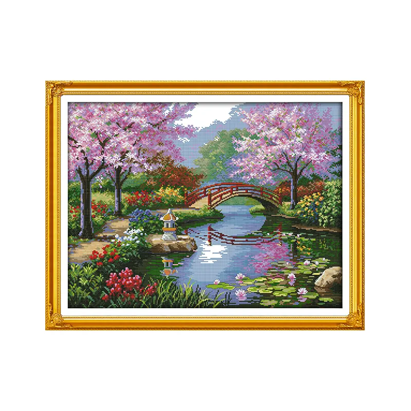 Counted Cross Stitch Kit - Park Scenery Traditional Landscape, 258X194 Count, Silk Material, Easy-to-Follow Instructions, Handmade Charm DIY Needlework Craft, Elegant Living Room Decor, Birthday Holiday Gift