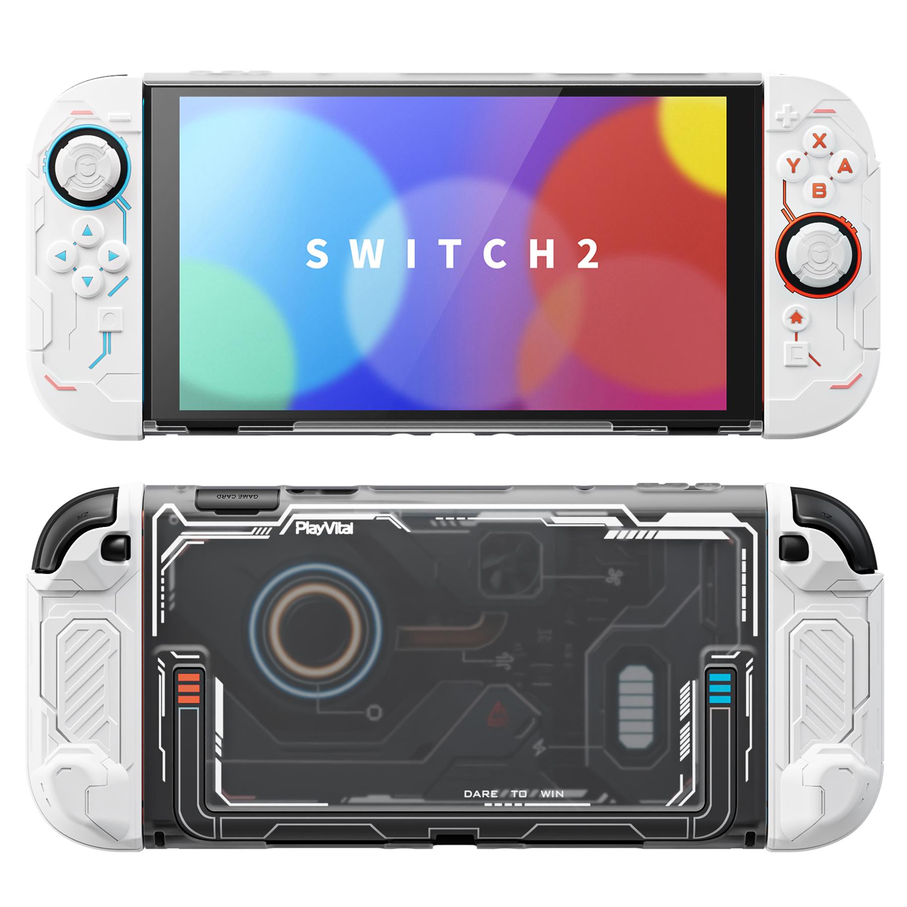 PlayVital [for Nintendo Switch 2(2025 version) ] Cyber Spider & Stellar Mecha Protective Case, Ergonomic Anti-slip Silicone Grip Covers, Dockable Hard Case Shell for Switch 2 with Joystick Cap - Black