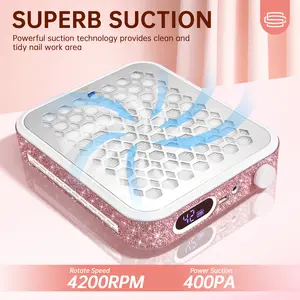 Professional Nail Dust Collector Cordless, Portable Powerful Dust Suction Machine Manicure Pedicure Tool for Acrylic Nails Polishing Salon Home, Low Noise, Disposable Filter Papers (30 Pcs)，Pink