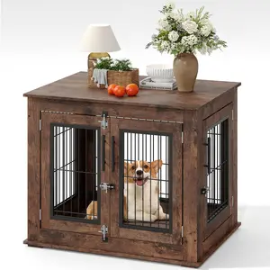 GAOMON Solid wooden doghouse for small and medium-sized dogs – Heavy-duty dog ​​cage with double doors, anti-chew, versatile use as a table,  rustic brown
