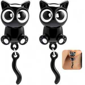 Adorable Black Cat Earrings for Women, Cute Cat Paw Stud Earrings, Funny Cute 3D Animal Earrings, Perfect Halloween & Christmas Jewelry Gifts