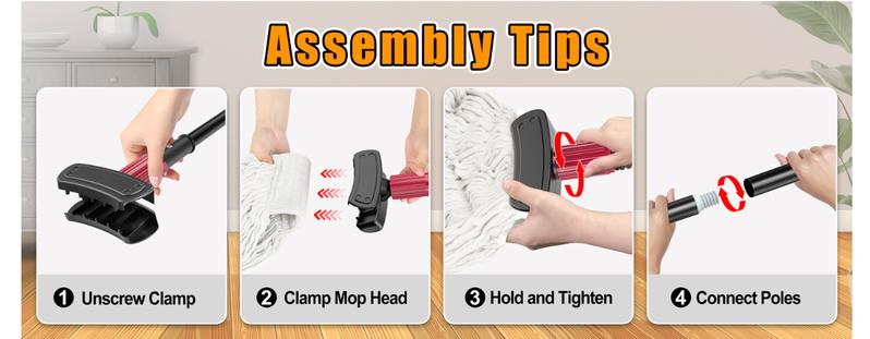 Commercial Mops for Floor Cleaning - Looped-End Heavy Duty Wet Mop with Long Handle for Hardwood Wood Tile Vinyl - Reusable Cotton Head for Home Garage Kichen Bathroom