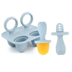 Silicone Baby Ice Pop Molds - 4 PCS BPA-Free Reusable Popsicle Mold with Easy-Grip Ring Handle, Food-Grade Teething Ice Cream Maker for Toddlers & Kids Snacks