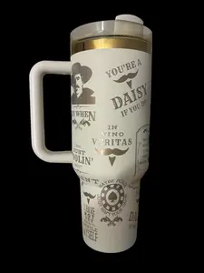 D0cc Holliiidaay 40oz Tumbler with Handle, T0mbsston3 Movie Quotes Travel Mug, I'm Y0ur Huckllleb3rry Gift, Western Cowboy Laser Engraved Cup