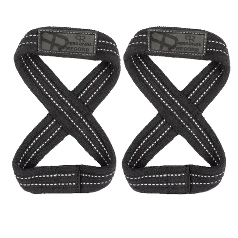PERSONAL RECORD Workout Straps, Heavy-Duty Premium 8-Figure Lifting Straps - PR909 - Black/Grey