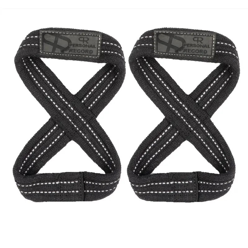 PERSONAL RECORD Workout Straps, Heavy-Duty Premium 8-Figure Lifting Straps - PR909 - Black/Grey