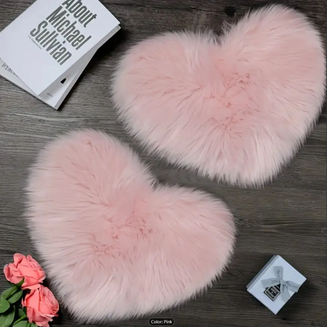 Two-Piece Heart-Shaped Faux Wool Rugs, Soft and Comfortable, Skin-Friendly Touch, Warm and Durable, Perfect for Bedroom Decor, Fluffy Modern Rug, Furry Soft Rugs, Fluffy Area Rug, Home Decor Rugs, Decorative Rug
