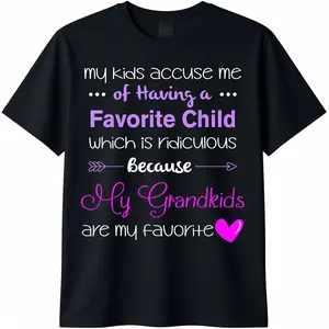 Women's Plus Size Oversized Funny Grandma T-Shirt My Grandkids Are My Favorite Saying with Heart & Grandkids Photos Soft Breathable Pure Tee for Grandmothers Grandparents Funny Family Gift Idea Sizes Up To 5XL