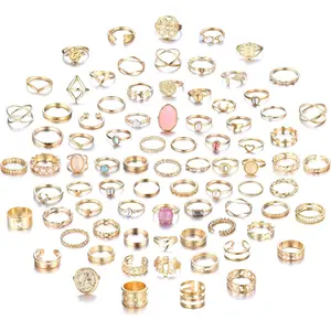 82Count Gold Silver Knuckle Rings for Women Stackable Mid Finger Joint Ring Set Retro Vintage Boho Rings Aesthetic Stacking Crystal Rings Bulk