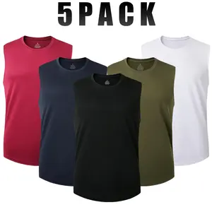 5 Pack Men's Solid Workout Tank Tops  Sleeveless Mesh Muscle T Shirt Quick Dry Breathable Athletic Bodybuilding Gym Running Performance Vintage Summer Tee Shirts Sports Fitness Vest
