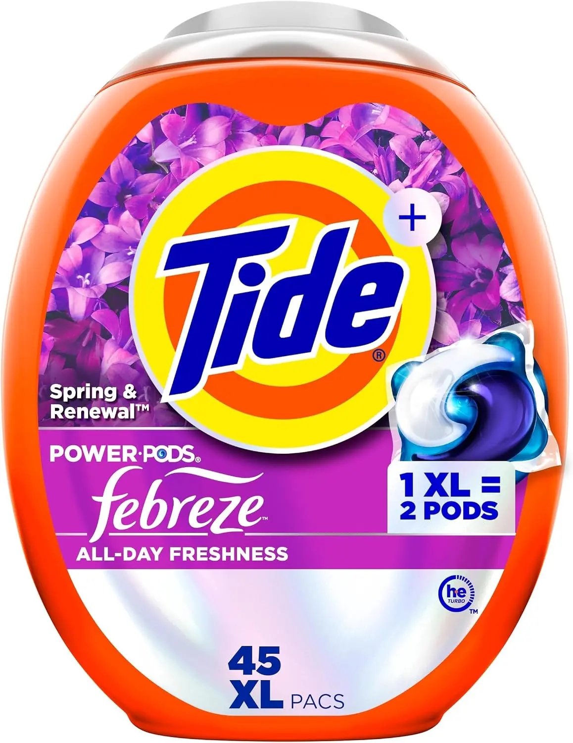 Tide Power Pods with Febreze Laundry Detergent Pacs, Spring & Renewal Scent, 45 Count