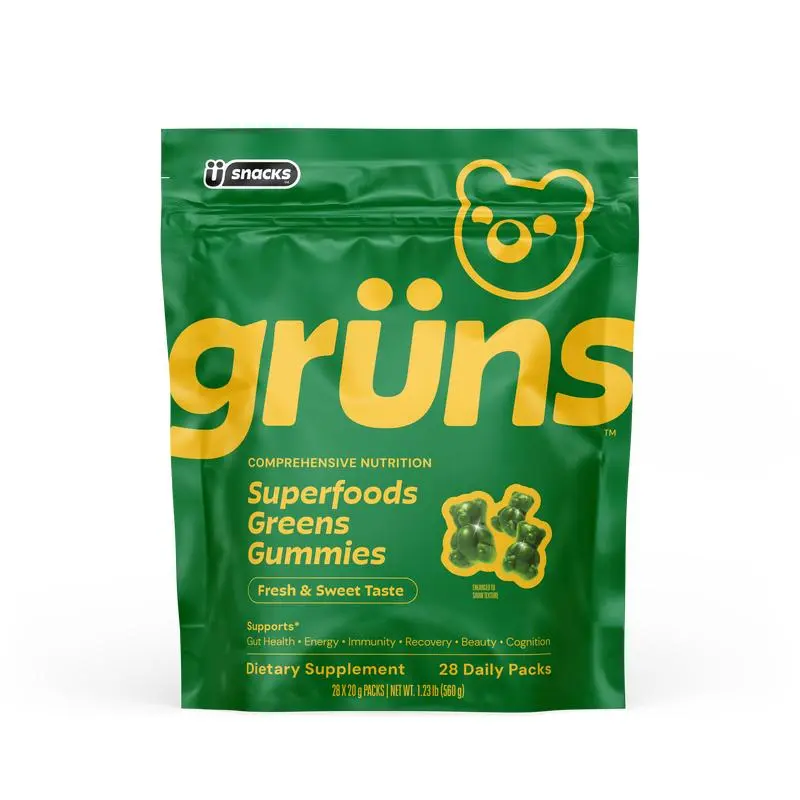 Grüns Superfood Gummy Bears: Comprehensive nutrition supplement with 60+ ingredients: Vitamins and Minerals, Prebiotics for Digestive Health, Adaptogens, Chlorophyll, Chlorella, Fruits and Vegetables, Gluten Free, Vegan, Third Party Tested