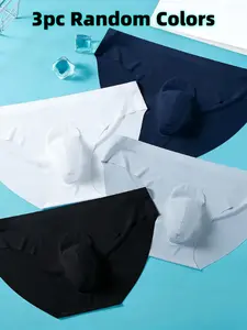 Men's Breathable Quick-Dry Ultra-Thin Ice Silk Underwear, High Elastic Comfort Sports Briefs, Random Color, 3pcs Set, Soft Comfy Underwear