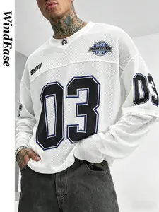 Men's Retro Los Angeles 03 Mesh American Football Jersey, Fake Two-Piece Long Sleeve Ice Hockey Top, Y2K Streetwear for Events