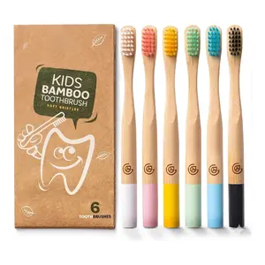 Kids Bamboo Toothbrushes, Natural Toothbrush Set, Soft Bristles, Durable Charcoal Wooden Brushes, Compostable Design for Toddlers and Children, 6 Pack
