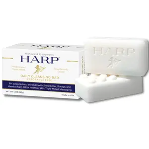HARP® FRAGRANCE FREE Body Wash Bar – pH Balanced (5.0–6.0) Syndet Cleanser, No Lye, Non-Comedogenic, Gentle for Sensitive & Dry Skin, With Shea Butter & Borage Oil. 5oz Bars