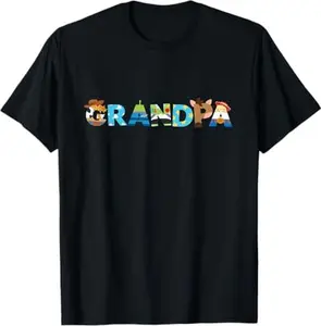 Toy Story Grandpa Family Trip & Birthday T-Shirt- Digital Print, Fitted Short Sleeve, Medium Length, Hand Wash Only, Versatile for All Seasons - Fabric, Clothes