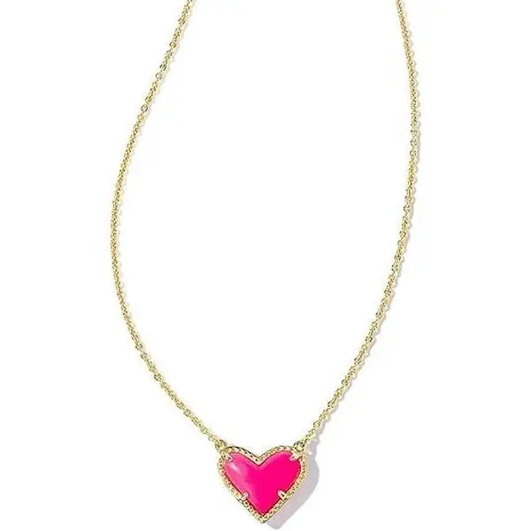 Kendra Scott Ari Heart Short Pendant Necklace Gold Neon Pink Magnesite 9608802009
