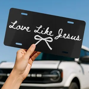 Christian License Plate with Coquette Bow in Black